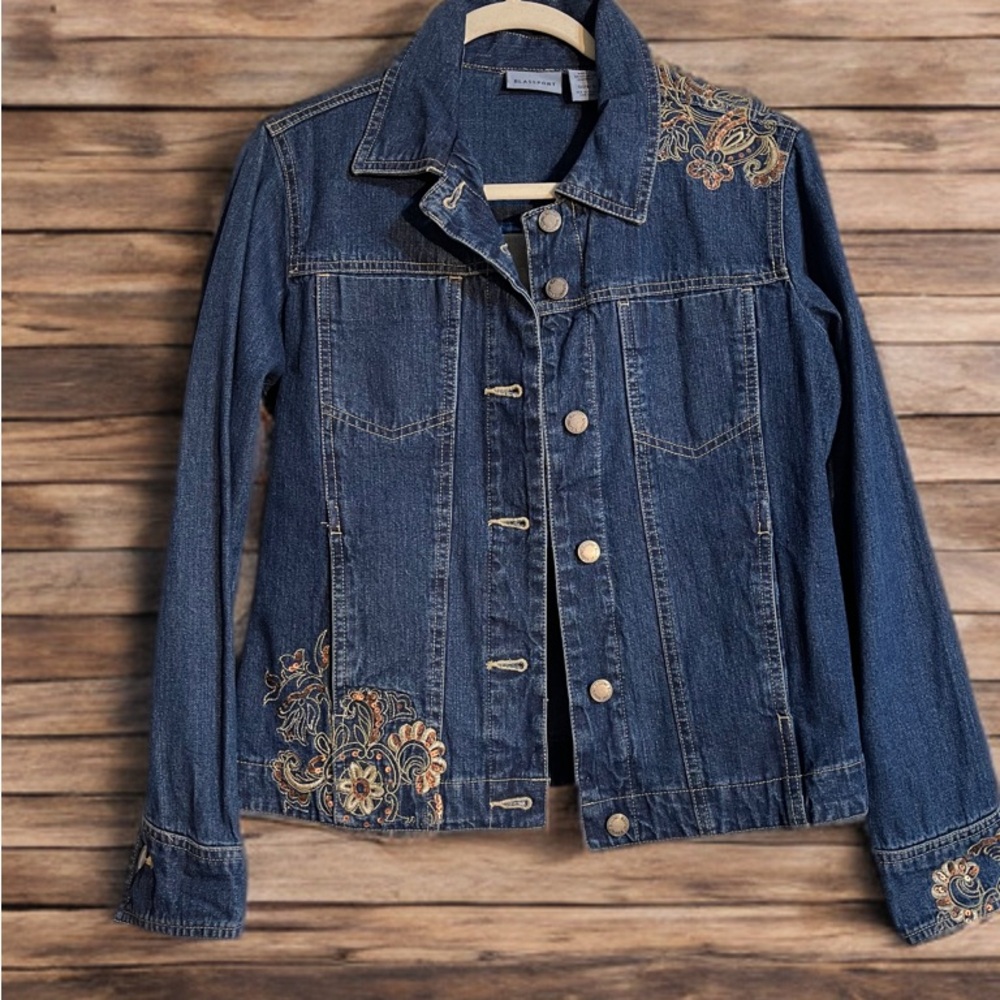 Vintage Blassport Embroidered Blue Denim Jacket Size S Excellent Condition